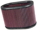 K&N Engineering oval drop-in air filter with black rubber frame and pleated cotton filter media, 8-7/8 inch length.
