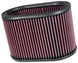 K&N Engineering oval drop-in air filter with black rubber frame and pleated cotton filter media, 8-7/8 inch length.