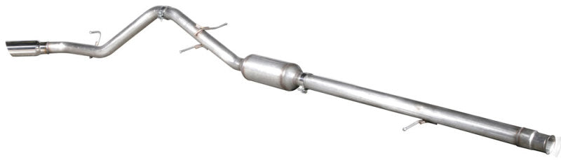 K&N Engineering GM 1500 5.3L K2XX cat back exhaust kit installed on a truck, showing the stainless steel exhaust pipes and tips.