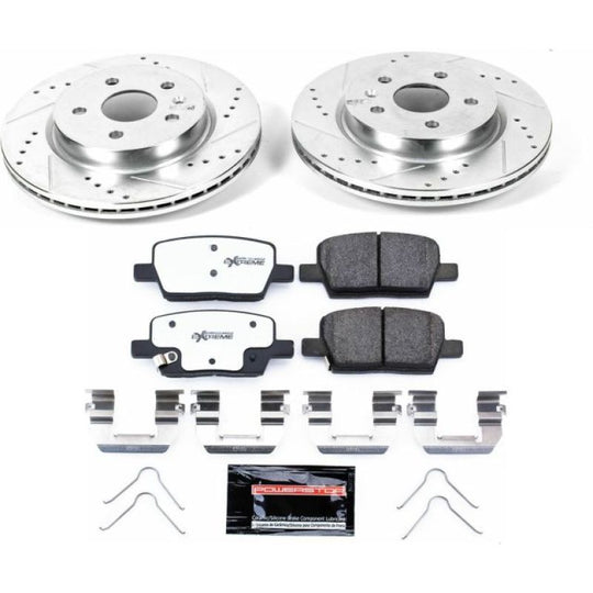 PowerStop Z26 Street Warrior brake kit installed on the rear of a 2016-2018 Cadillac CT6, showcasing high-performance brake components.
