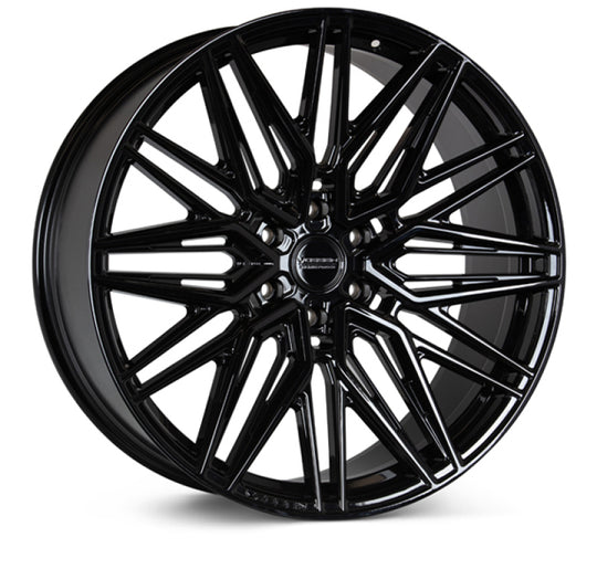 Vossen HF6-5 22-inch forged gloss black wheel with deep face, 6x139.7 bolt pattern, ET30 offset, and 95.1mm center bore.