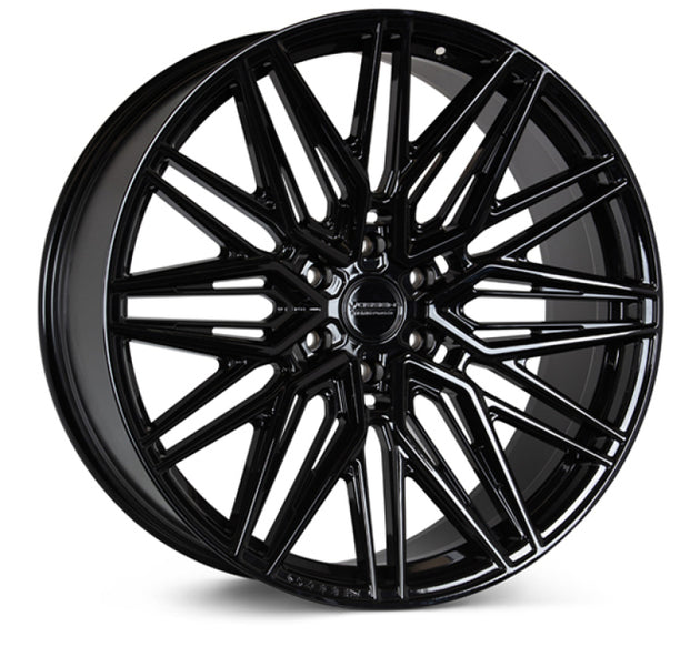 Vossen HF6-5 22-inch forged gloss black wheel with deep face, 6x139.7 bolt pattern, ET30 offset, and 95.1mm center bore.