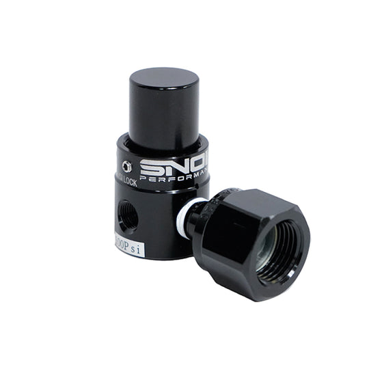 Snow Performance dual outlet fixed 100 PSI CO2 regulator with 1/8 NPT outlet for nitrous controllers in a detailed view.