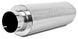 MBRP universal quiet tone muffler with 5-inch inlet and outlet, 8-inch diameter body, 31-inch overall length, black metal finish.