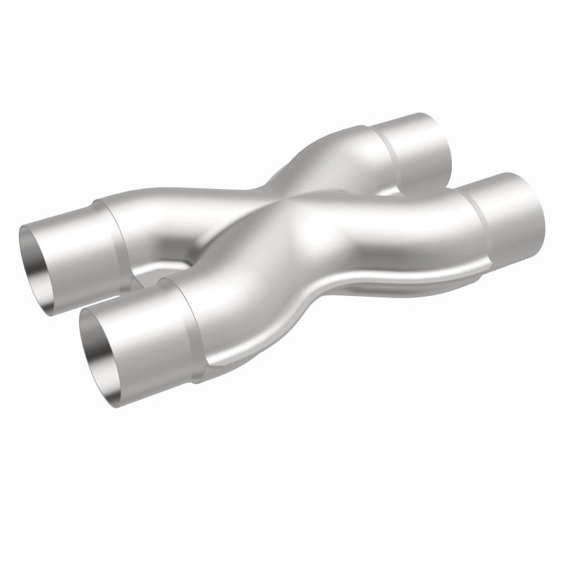 MagnaFlow Smooth Trans X 2.25/2.25 stainless steel X pipe for automotive exhaust systems, shown in the image.