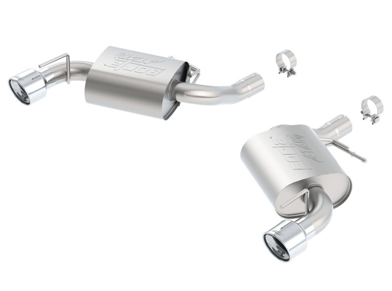 Borla axle back rear exhaust section for 2016 Camaro 6.2L V8 ATAK model, showcasing the polished exhaust tips.