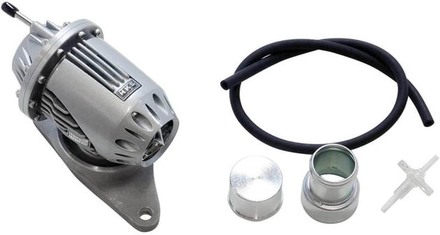 HKS Super SQV 4+ blow off valve with return kit for Subaru GRB/GRF, showcasing the black valve and mounting hardware.