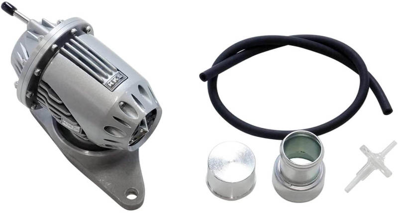 HKS Super SQV 4+ blow off valve with return kit for Subaru GRB/GRF, showcasing the black valve and mounting hardware.