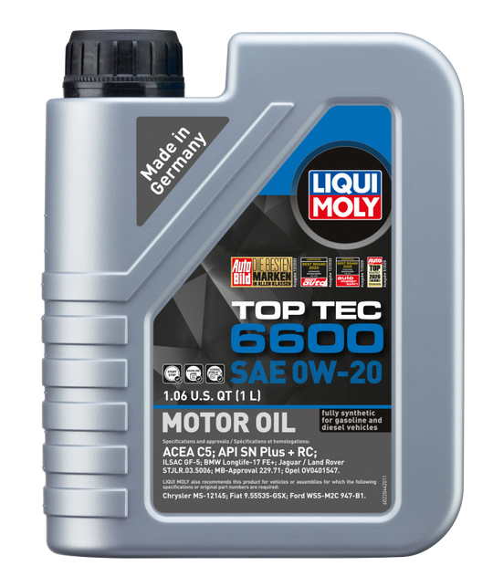 LIQUI MOLY Top Tec 6600 1L motor oil SAE 0W20, high-quality engine oil for optimal vehicle performance
