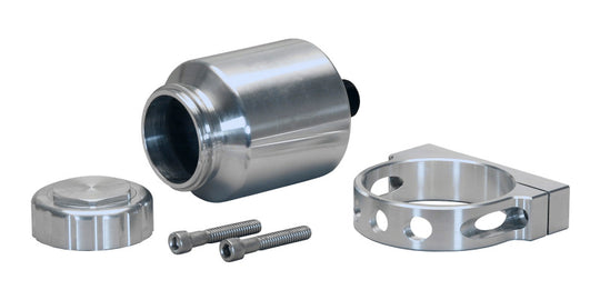 Wilwood Billet Reservoir Kit 4 oz with bracket for brake master cylinder, featuring a sleek metal reservoir and mounting hardware.