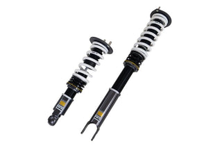 HKS Hipermax S coilover suspension kit installed on Nissan BNR34 and BCNR33, showing the adjustable coilover shocks and suspension components.