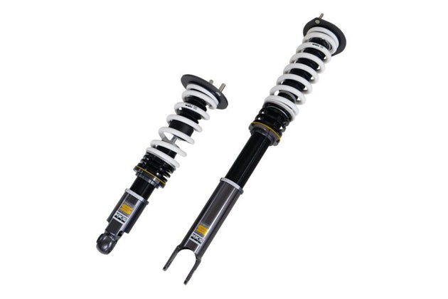 HKS Hipermax S coilover suspension kit installed on Nissan BNR34 and BCNR33, showing the adjustable coilover shocks and suspension components.