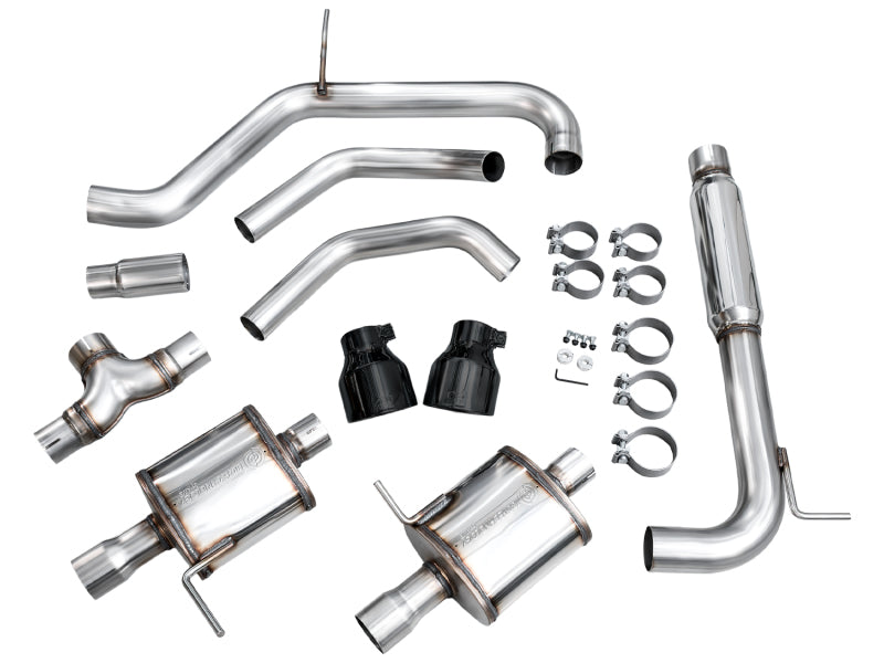 AWE Tuning catback exhaust with diamond black tips installed on a 2022-2025 Volkswagen Jetta GLI Touring Edition.