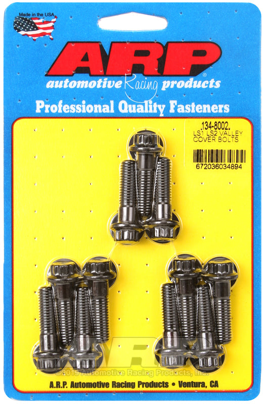 ARP LS1 LS2 12pt valley cover bolt kit showing metal bolts and hardware for engine valley covers.