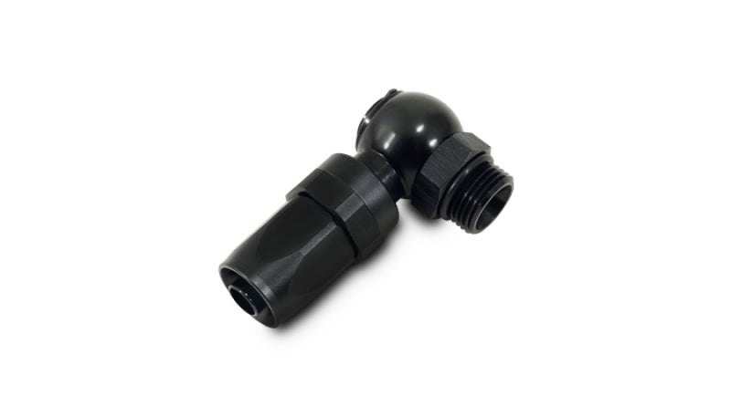 Vibrant single -4AN banjo to hose end aluminum fitting with vibrant blue finish for automotive or performance applications
