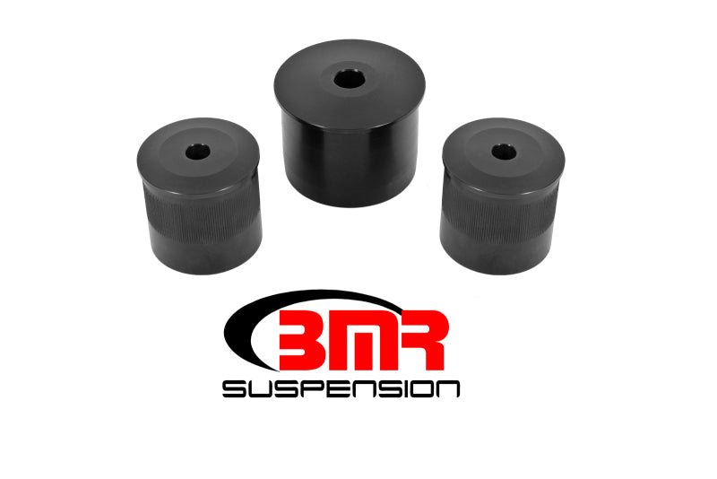 Black aluminum BMR Suspension differential bushing kit for 2016-2017 6th Gen Camaro, designed to improve handling and stability.
