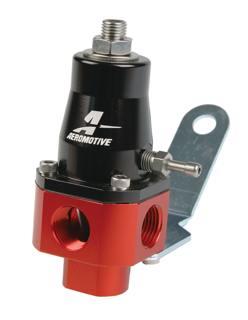 Aeromotive universal bypass fuel pressure regulator with 3 ports and 3/8 inch NPT fittings for automotive performance.