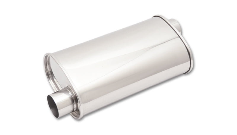 Vibrant StreetPower Oval Muffler, 5x9x15 inches, with 2.5-inch I.D. and offset design, shown in black finish.