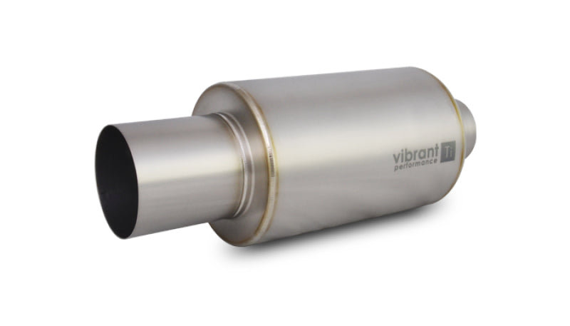 Vibrant titanium muffler with straight cut natural tip, 3-inch inlet and outlet, showcasing its sleek metallic finish.
