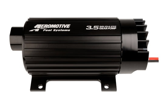 Aeromotive brushless spur gear inline fuel pump with TVS controller, rated 3.5 GPM, designed for high-performance fuel delivery.