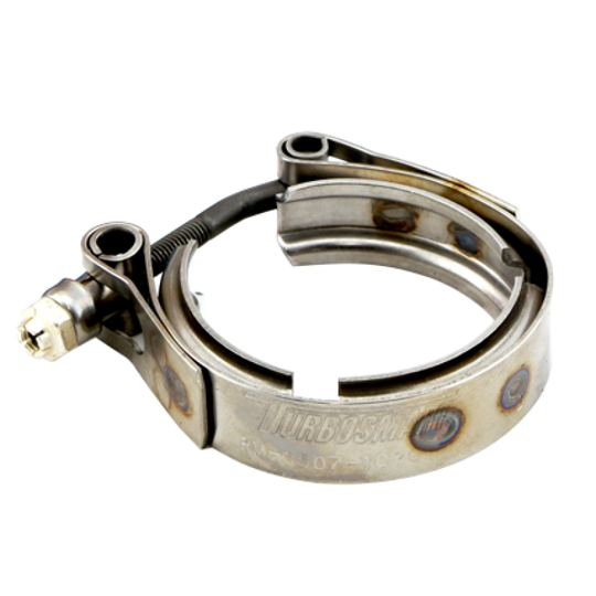 Turbosmart WG40 GenV wastegate outlet V-band clamp for turbocharger wastegate accessories, metallic and precisely machined.