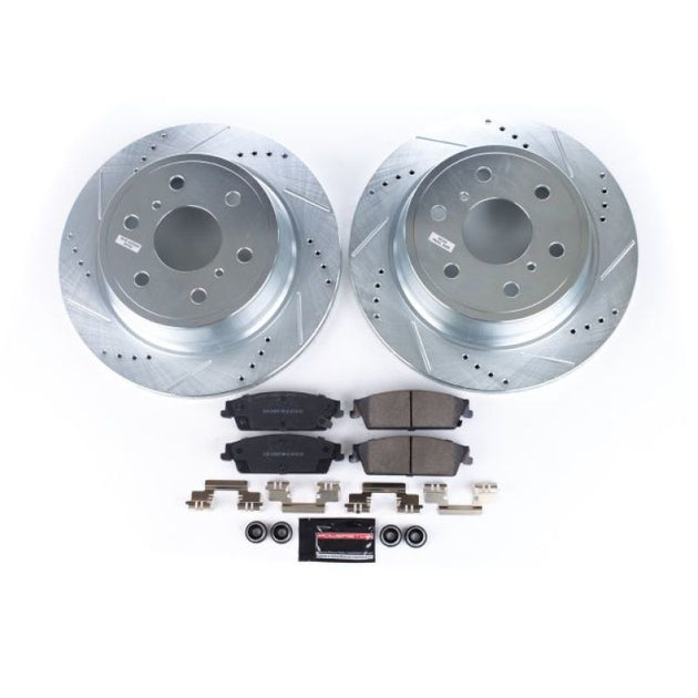 PowerStop Z23 Evolution Sport rear brake kit for Cadillac Escalade 2007-2014, includes performance brake pads and rotors.
