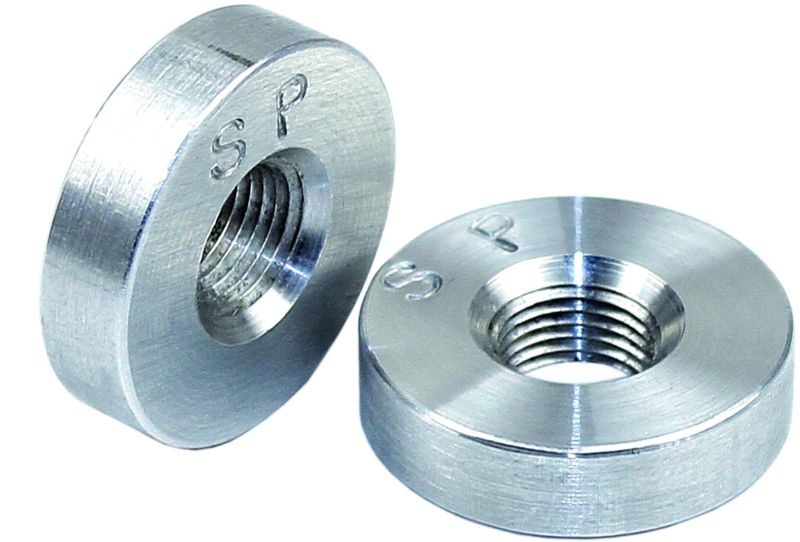 Aluminum Snow Performance water methanol nozzle mounting bung for precise fuel delivery in performance vehicles.