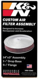 K&N 14-inch red custom air cleaner assembly for cars, featuring a 5.125-inch ID, 14-inch OD, and drop base for direct fit air filter.