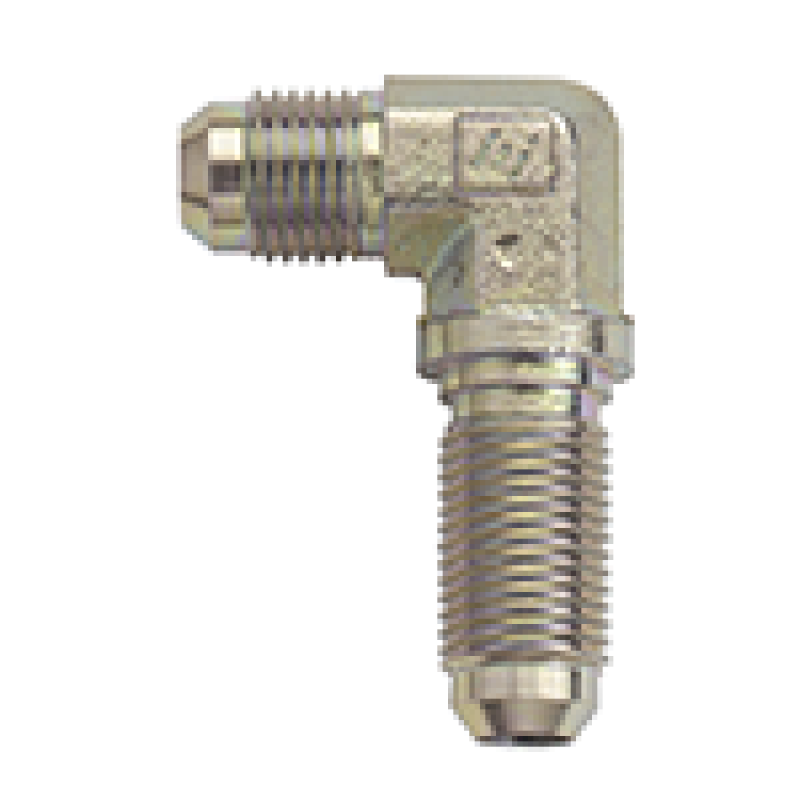 Fragola steel -3AN 90-degree bulkhead fitting with threaded end, designed for secure fluid connections in automotive or industrial use.