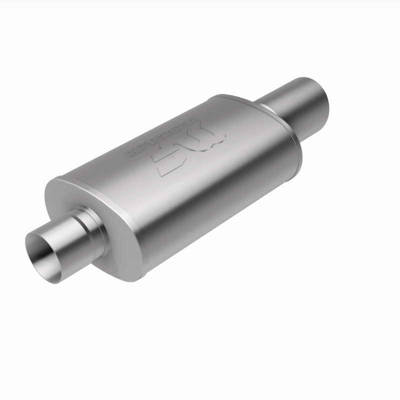 MagnaFlow muffler with tip, model RS 14X5X8, featuring a polished exhaust tip and durable stainless steel construction.