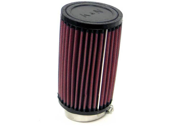 K&N Engineering universal clamp-on air filter with 2 1/4 inch diameter, 6 inch height, and 3 1/2 inch outer diameter for drop-in use