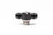 Radium Engineering 10AN ORB Swivel Banjo fitting connected to dual 10AN male fittings on an automotive fluid system.