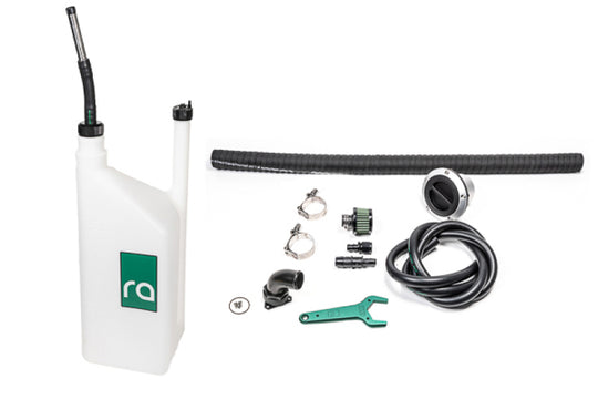 Radium Engineering FCST-X complete refueling kit for fuel tanks, remote mount standard fill setup, with hoses and fittings visible.