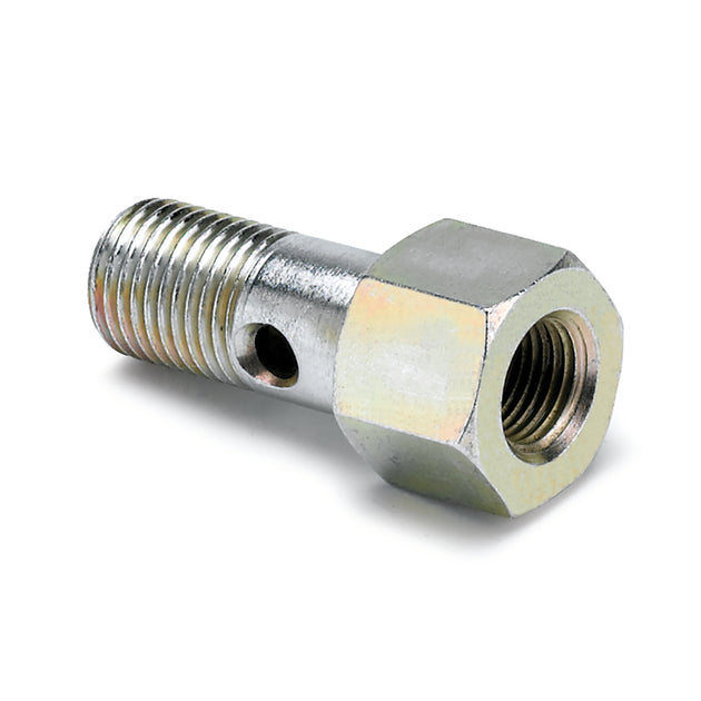 AutoMeter fuel pressure gauge with 12mm banjo bolt and 1/8in NPTF fitting for Honda vehicles, mounted on engine components.