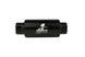 Aeromotive AN-10 in-line fuel filter in black with 100-micron filtration, designed for automotive fuel systems.