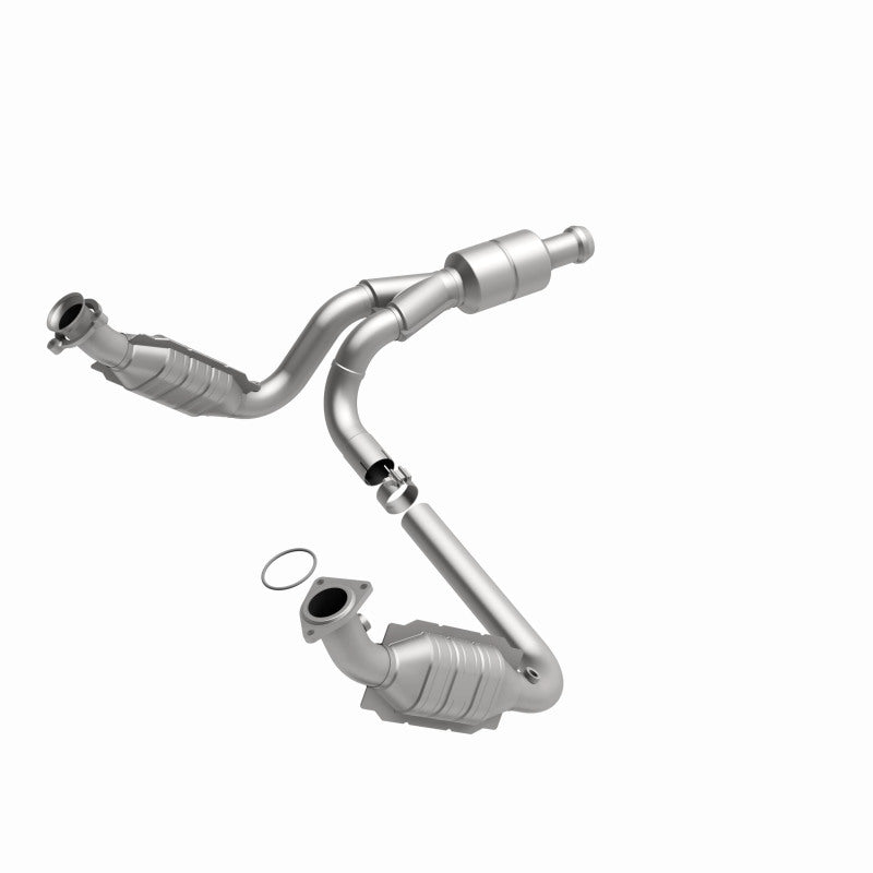 MagnaFlow catalytic converter direct fit for Chevy Avalanche 5.3L, compatible with 2009-2013 models, showing the converter's metal construction.