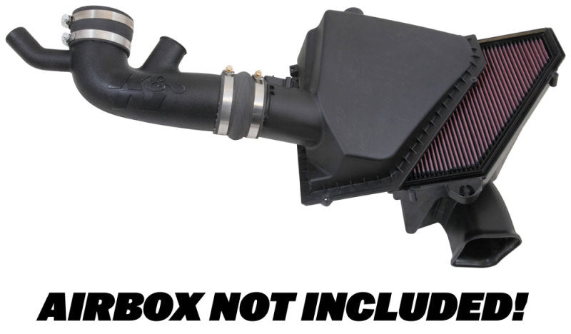 K&N Engineering cold air intake kit installed in a 2016-2019 Chevrolet Camaro V6 3.6L engine, showing the intake tubing and filter.