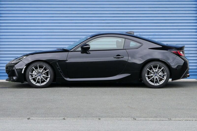 HKS Hipermax S ZD8 coilover kit installed on Subaru BRZ, showcasing adjustable suspension components and sporty stance.