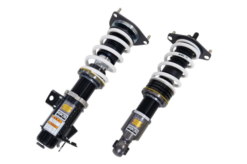HKS HIPERMAX S coilovers installed on a ZN6 Toyota 86, showing the sporty suspension components and adjustable shock absorbers.