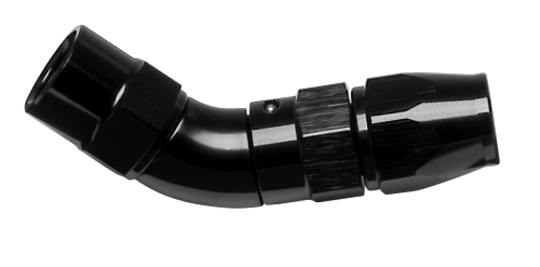 Vibrant aluminum -3AN 60-degree high flow hose end fitting for PTFE lined hoses, featuring a sleek metallic finish.