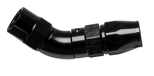 Vibrant aluminum -3AN 60-degree high flow hose end fitting for PTFE lined hoses, featuring a sleek metallic finish.