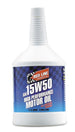 Red Line 15W50 motor oil quart container, high-quality motor oil for engine lubrication and performance.
