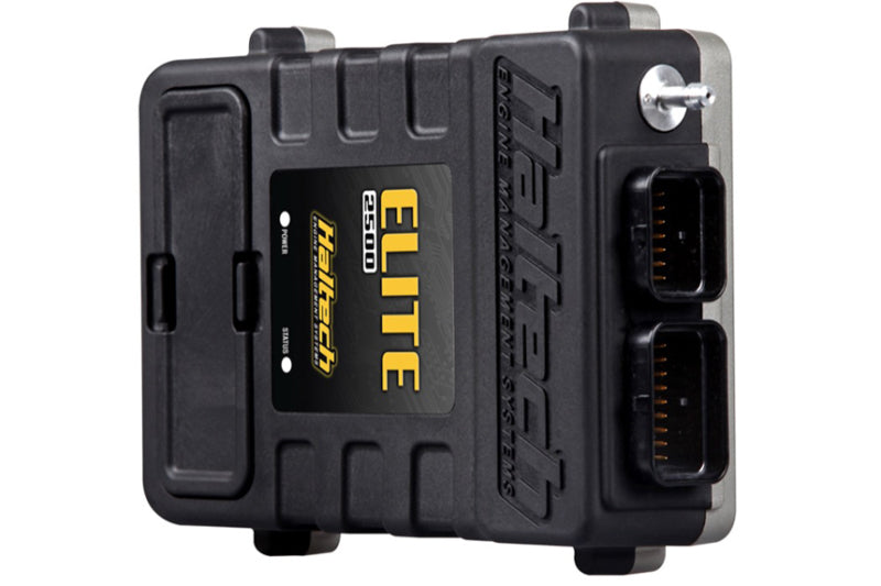 Haltech Elite 2500 ECU for programmers and tuners, featuring a compact black control unit with multiple ports and connectors.