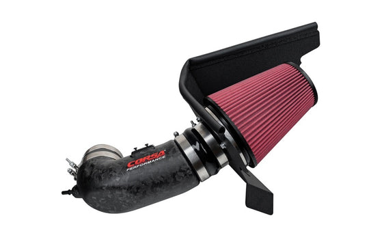 Chevrolet Camaro ZL1 Corsa Performance matte forged carbon fiber cold air intake with DryTech 3D filter installed.