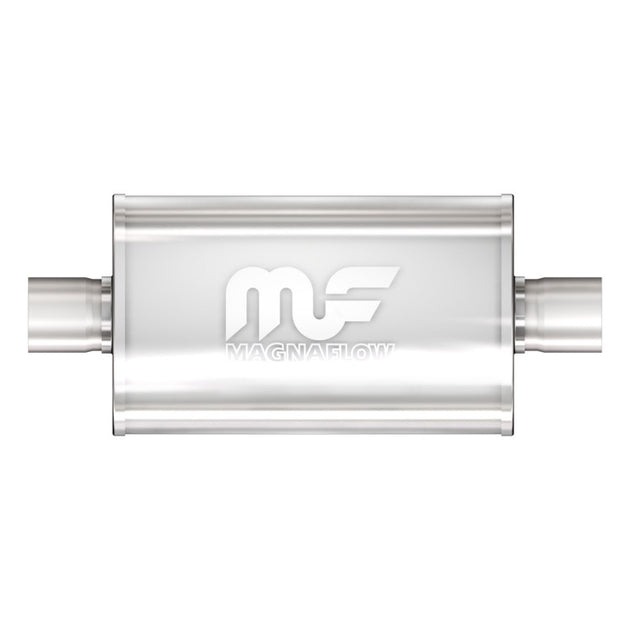 MagnaFlow Mag SS muffler with 14x5x8 inch dimensions and 3x3 C/C design, stainless steel construction, for automotive exhaust systems