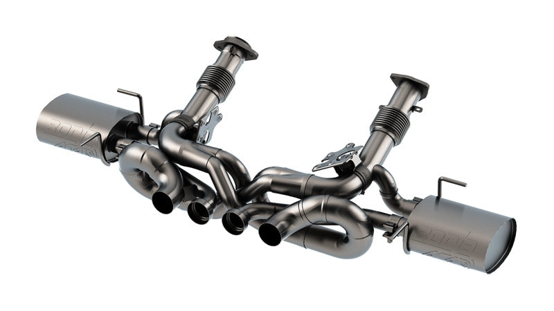Borla catback exhaust system for Chevrolet Corvette C8 Z06 5.5L V8, featuring dual exhaust tips and ATAK muffler design.