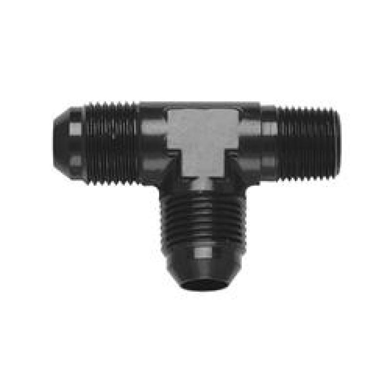 Black Fragola -6AN Tee fitting with 1/4 NPT connection, showcasing durable metal construction and precise threading.