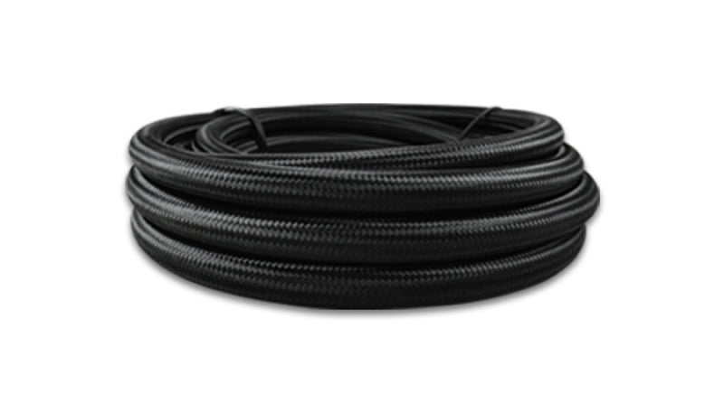 Vibrant Black Nylon Braided Flex Hose with PTFE liner, 20FT long, durable automotive fluid transfer hose.