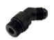 Vibrant black anodized -8AN male to -10AN male straight 45-degree adapter fitting with a polished finish.