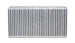 Vibrant vertical flow intercooler core with 22-inch width, 11-inch height, and 6-inch thickness, showcasing its metal fins and core structure.